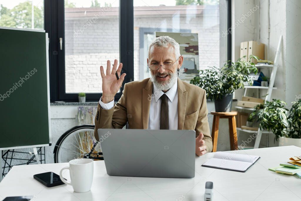 Joachim erklärt einer Person am Laptop Schritt für Schritt etwas am Bildschirm.